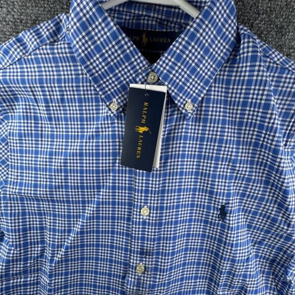 NWT Ralph Lauren Button Up Shirt Long Sleeve Slim Fit Blue Plaid Small Men - Picture 1 of 15